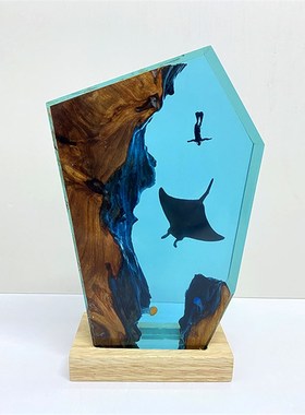 高级树脂家居装饰水母魔鬼鱼海洋艺术摆件氛围小夜灯中秋节日礼物