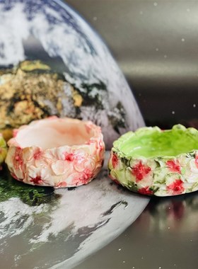 瓷蓓手捏造景摆台陶瓷高温釉下绣球花小碟收纳小花V盆乔迁新居礼