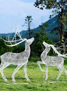 户外发光镂空梅花鹿不锈钢园林别墅商场园M林铁艺雕塑景观定制摆