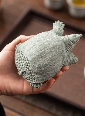 新中式创意青砂石招财富甲天下甲鱼茶宠I摆件家居桌面鱼缸造景装