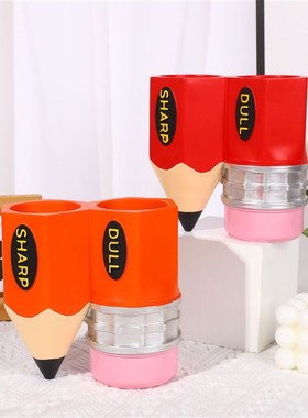 新款创意学习桌铅k笔筒趣味铅笔个性收纳树脂笔筒装饰摆件收纳盒