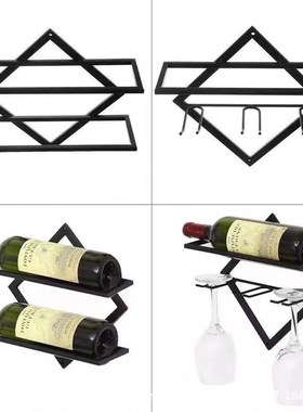简约铁艺墙上酒架壁挂式红酒架葡萄酒展J示架酒杯架倒挂高酒杯架