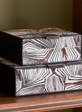 样板房间入户玄关摆件收纳盒桌面复古折衷主义马毛装饰盒软装设计