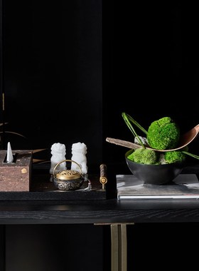 中式会所酒店炫目华彩布艺托盘收纳花器纸巾盒茶具装饰摆件