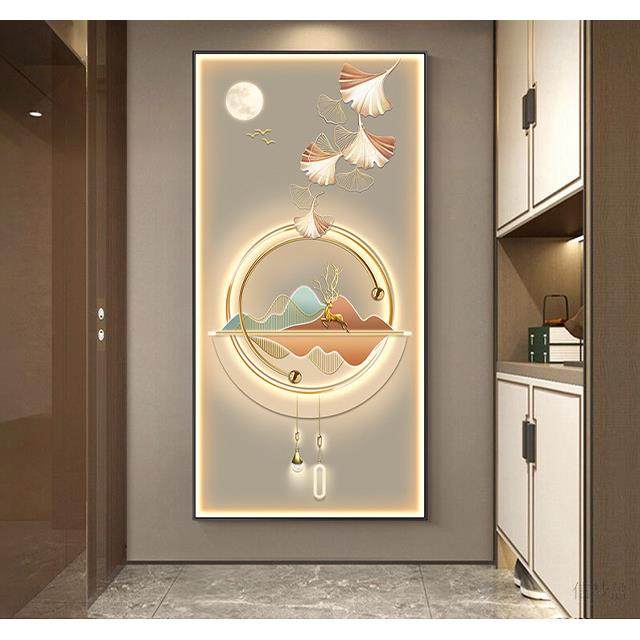 轻奢玄关装饰画大气led灯画银杏鹿寓意好现代入户走廊过道墙挂画,淘宝优惠券,粉丝福利购,淘宝优惠卷