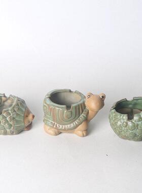 烟灰缸创意个性水培花盆防飞防风尘家用酒店北欧乌龟刺猬陶瓷摆件