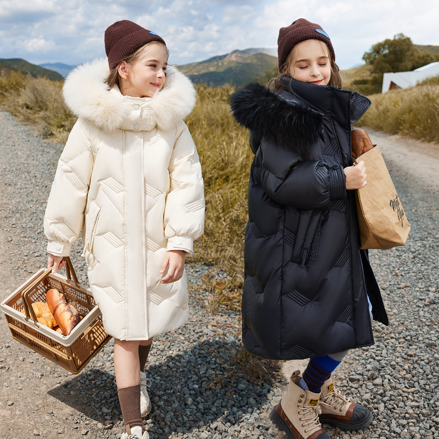 鸭鸭男女童羽绒服中长款2025冬季新洋气儿童中大童冬装大毛领外套,淘宝优惠券,粉丝福利购,淘宝优惠卷