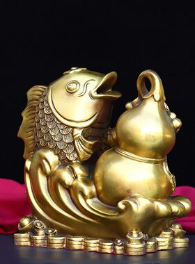 纯黄铜葫芦鱼工艺品福禄有余摆件贺寿祝寿礼品客厅摆设