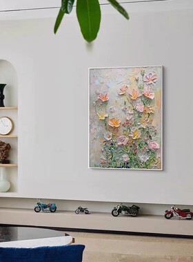 《春日花语》客厅装饰画现代纯手绘油画玄关挂画花卉卧室装饰画壁