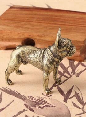 古董古玩铜器桌面摆件斗犬沙皮狗实心铜黄铜生肖茶宠摆件把玩收藏