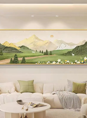 日照金山客厅装饰画北欧原木风沙发背景墙挂画聚宝盆新款山水壁画