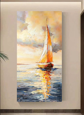 大芬村纯手绘油画一帆风顺抽象肌理高级感入户走廊挂画玄关装饰画
