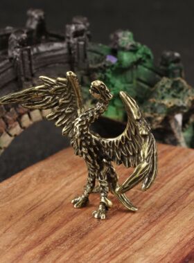 国潮做旧黄铜摆件浴火凤凰涅槃重生仿古玩做旧茶宠桌宠金属工艺品