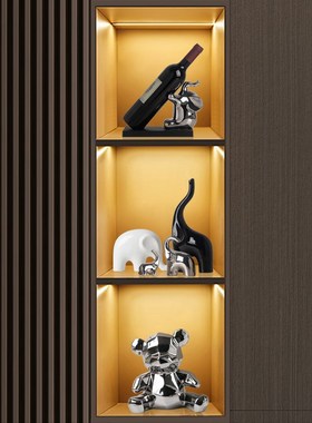 新款大象摆件酒柜装饰品四口w之家高级感轻奢玄关电视柜餐边柜摆