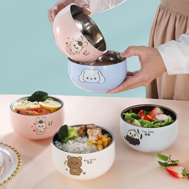 304不锈钢儿童碗家用宝宝辅食碗双层隔热防烫摔汤碗吃饭专用碗