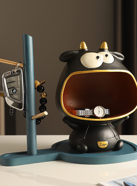 可爱牛置物架客厅门厅鞋柜钥匙收纳创意现代酒柜装饰品摆件高级感