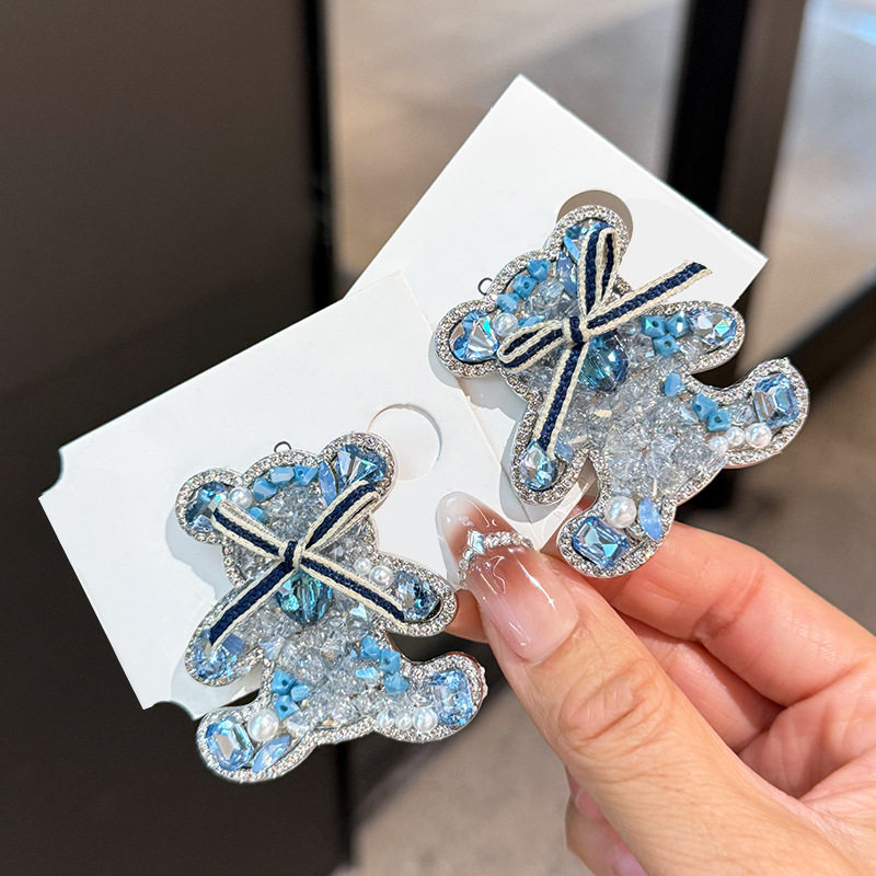 韩国新款蓝色满钻小熊发夹水钻鸭嘴夹碎发刘海侧边夹发夹发卡头饰,淘宝优惠券,粉丝福利购,淘宝优惠卷