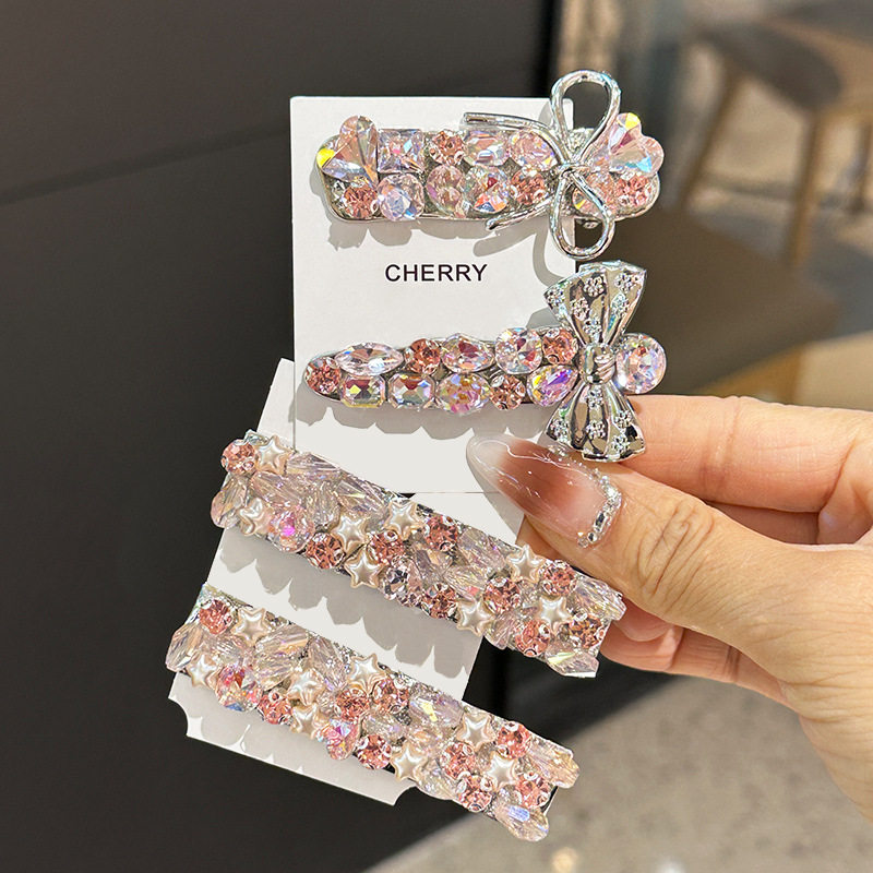 韩国超闪时尚粉色满钻蝴蝶结发夹刘海夹发卡侧边夹气质感头饰女,淘宝优惠券,粉丝福利购,淘宝优惠卷