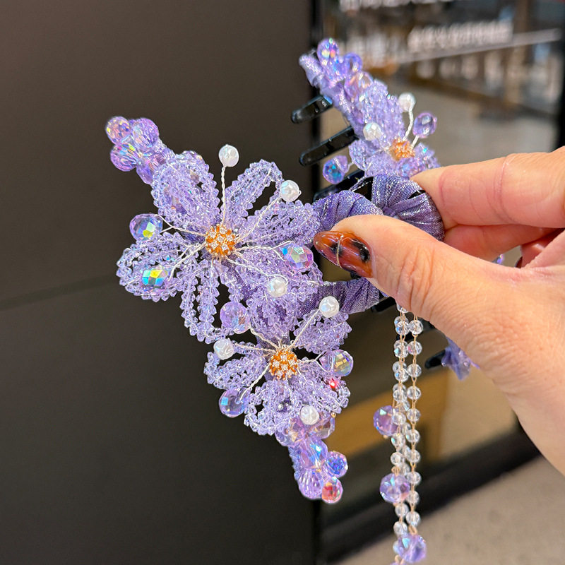 梦幻紫色高定款水晶花朵抓夹大号手工晶石鲨鱼夹发卡后脑勺头饰,淘宝优惠券,粉丝福利购,淘宝优惠卷