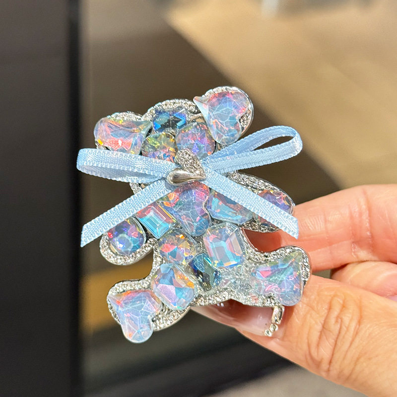 韩国新款蓝色满钻小熊发夹水钻鸭嘴夹碎发刘海侧边夹发夹发卡头饰,淘宝优惠券,粉丝福利购,淘宝优惠卷