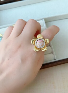 新中式旋转四叶草戒指宋锦成品可调节高级感复古指环旗袍配饰配饰