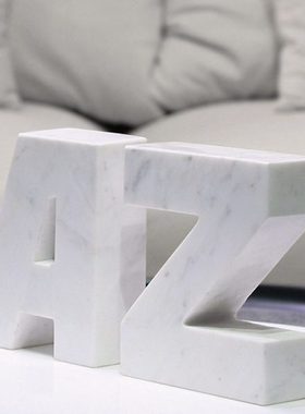 北欧风格大理石字母书档摆件 欧式轻奢家居桌面AZ创意大理石摆件