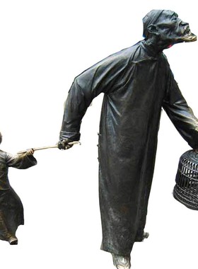 遛鸟爷孙俩商业街步行街民俗小品玻璃钢铜雕人物城市景观雕塑制作