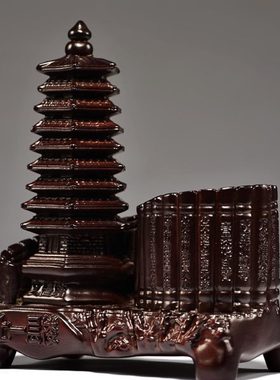 黑檀木雕实木九层文昌塔笔筒送老师学生领导红木礼品办公客厅摆件