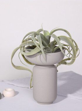 现简约黑灰色磨砂陶瓷花花器摆件 客厅家居干花插花软装饰品