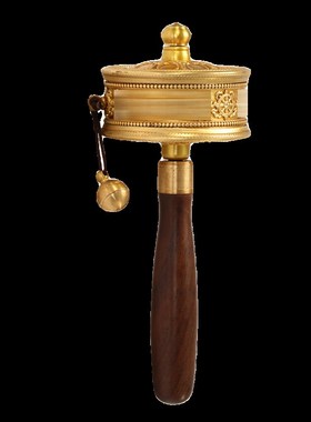 铜手摇六字真言转金筒藏族转简经转金轮藏式转金桶手持转转轮