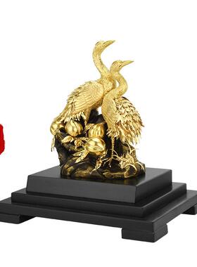 金箔摆件松鹤延年送老人长辈贺寿祝寿礼物轻奢实用居家装饰摆件