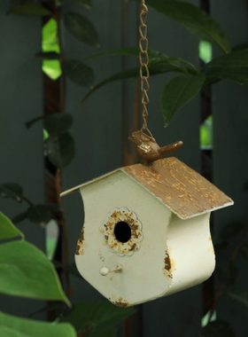 森得源铁艺复古花园鸟屋挂件摆饰室内外庭院静物装饰吊饰造景摆件