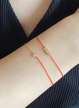 V金镀咪金 小单钻红绳手链 单戴叠戴都好看 年底佩戴红红火火