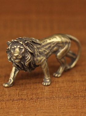 实心纯铜小号迷你狮子桌面小摆件复古铜器黄铜做旧雄狮微雕铜茶宠