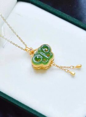 蝴蝶香囊吊坠女款s925纯银镀金镶天然和田白玉流苏项链锁骨链挂坠