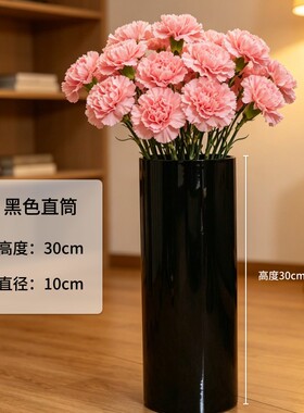 直筒落地式玻璃花瓶加厚高档摆件客厅插花透明ins风水培养富贵竹