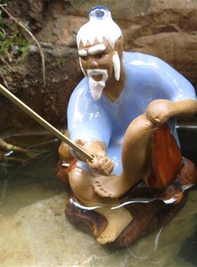 假山水件盆景摆件陶瓷钩鱼翁配族鱼缸吸水石上水石造景钓鱼陶瓷品