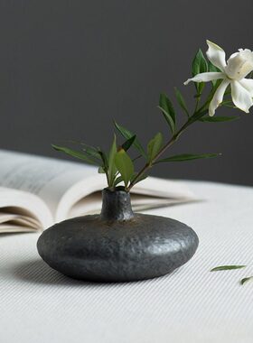 千红窑粗陶花器禅意日式陶瓷插花水培复古创意中式花瓶花插小摆件