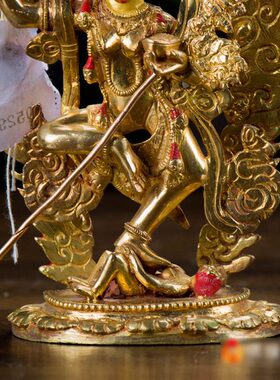 室内家用现代摆件尼泊尔铜全鎏金狮面空行母铜像 高18cm铜像像