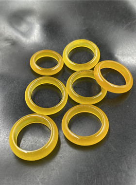 四海玉器 冰种黄龙玉戒指 男女款黄玉石戒U圈 指环 跑环