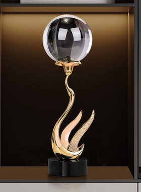 轻奢现代天鹅g水晶球摆件客w厅玄关电视柜办公室桌面高级感装饰品