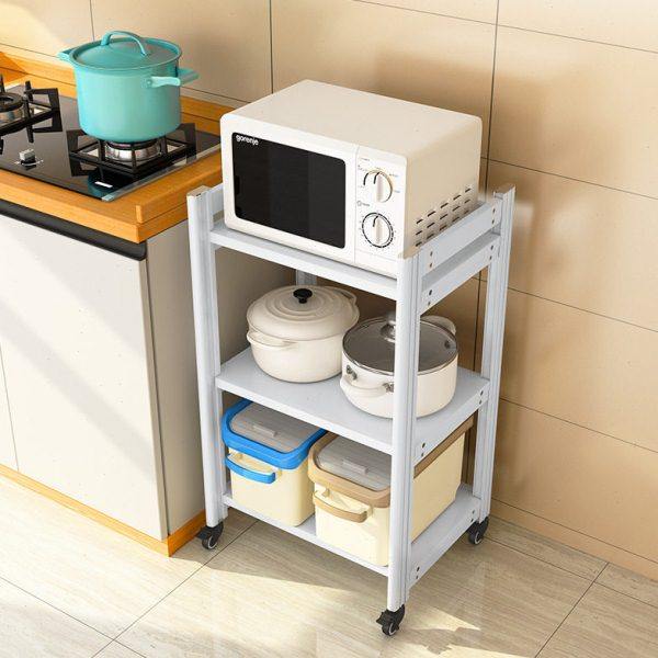 白色三层厨房置物架落地式多层微波炉烤箱带抽屉收纳柜可移动锅架,淘宝优惠券,粉丝福利购,淘宝优惠卷