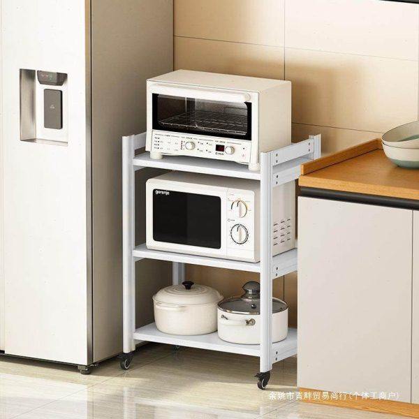 白色三层厨房置物架落地式多层微波炉烤箱带抽屉收纳柜可移动锅架,淘宝优惠券,粉丝福利购,淘宝优惠卷