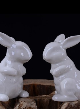 可爱卡通大瓷器粉红兔摆r件 白兔工艺品 陶瓷生肖小站兔子家居饰