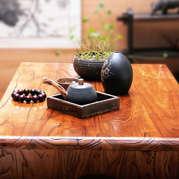 Old elm tatami coffee table, Kang table, solid wood bay window table, low table, window sill table, small table, free 2 cushions