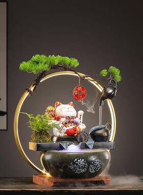 创意挂壶幸运猫流水装饰品乔迁开幕礼物家客厅办公室可访问的豪华