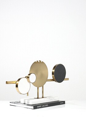 简约现代金属圆乐摆件大理石底座软装饰品样板房家居客厅桌面摆件