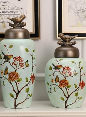 欧式客厅创意装饰摆饰美式乡村玄关酒柜工艺礼品摆饰覆古储物罐家