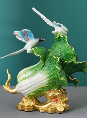 喜得百财彩铜摆件白菜喜鹊家居摆饰工艺品店铺桌面全黄铜摆饰送礼