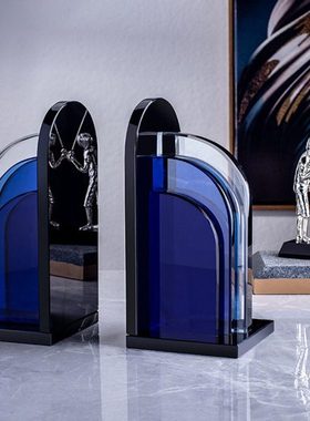 现代北欧蓝色拱形水晶书档书立摆件轻奢意式极简样板房售楼部书夹